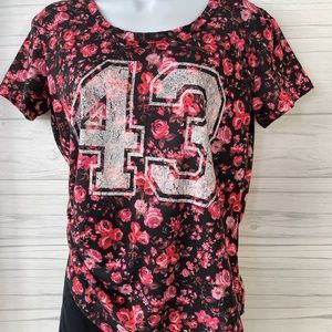 Floral Modern Lux Tee shirt with Black Lace.